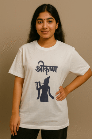 Oversized Printed T-Shirt for Women | Shree Krishna Graphic Cotton Tee | Baggy Fit Spiritual T-Shirt