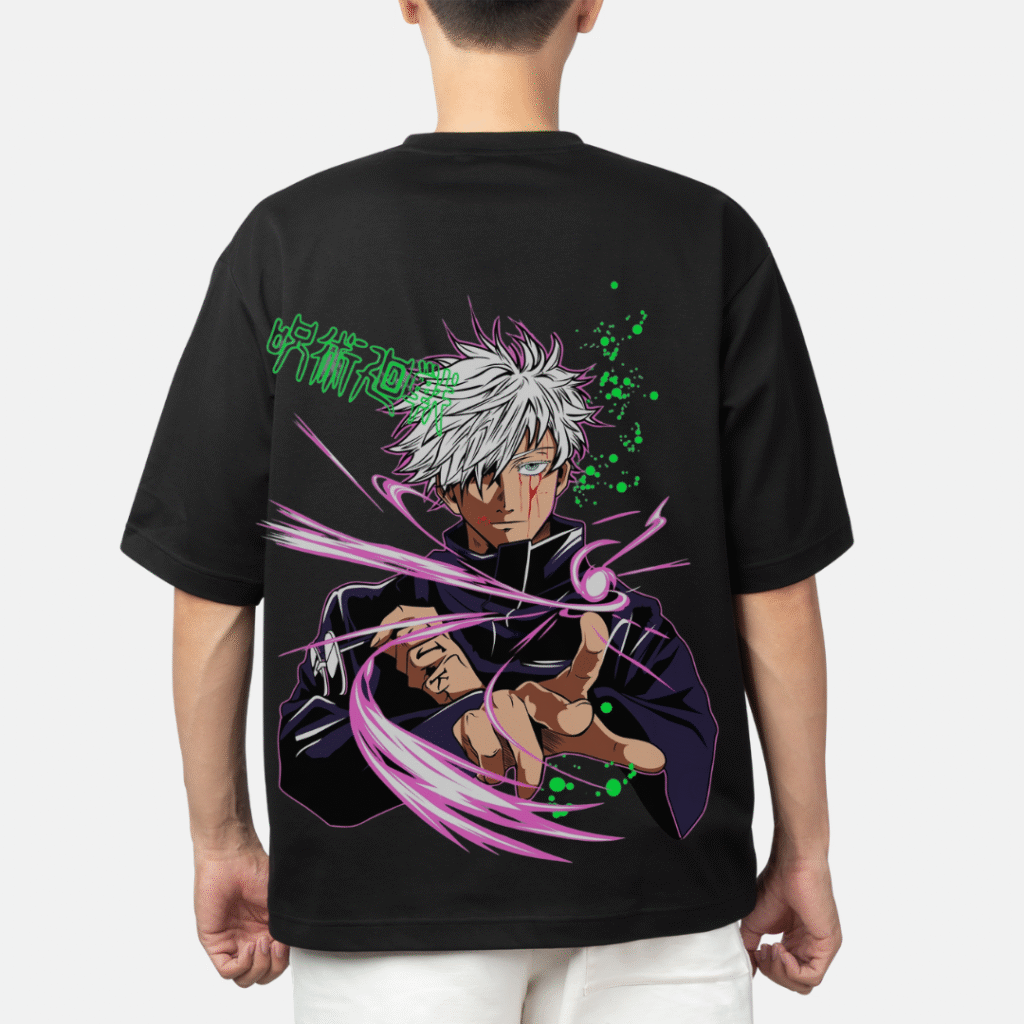 Anime oversized black t-shirt for men with Gojo Satoru print – JSR Print Wear